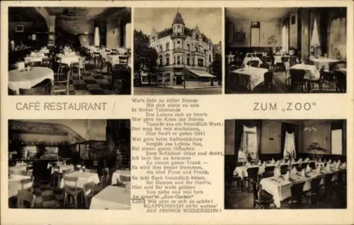 Ak Düsseldorf , Café Restaurant Zum Zoo, Fritz Klappenbach, Gedicht