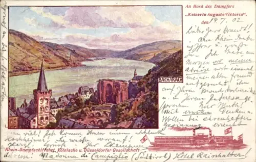 Künstler Ak Bacharach am Rhein, Dampfer Kaiserin Auguste Victoria