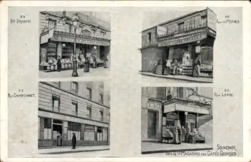 Ak Paris XVIII. Montmartre, Cafés Georges, Boulevard Ornano, Rue Lepic