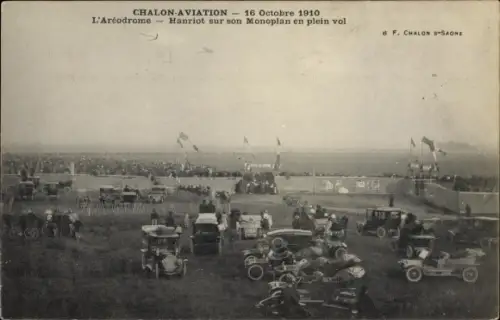 Ak Chalon sur Saône Saône et Loire, L'Aerodrome, Aviation, 16 Octobre 1910, Hanriot sur son Monoplan