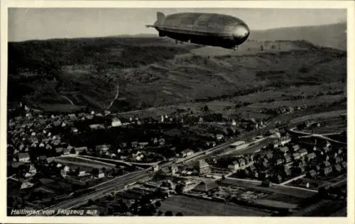 Ak Haltingen Weil am Rhein Baden, Fliegeraufnahme, Zeppelin