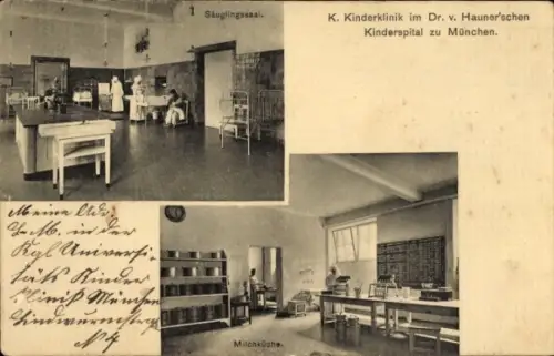 Ak München, K. Kinderklinik im Dr. von Hauner'schen Kinderspital, Säuglingssaal, Milchküche