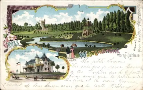 Litho Hochheim Worms am Rhein, Restaurant zur Westendhöhe, Park