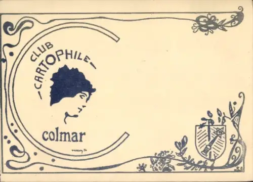 Jugendstil Künstler Ak Colmar Kolmar Elsass Haut Rhin, Club Cartophile, Frauenbildnis, Wappen