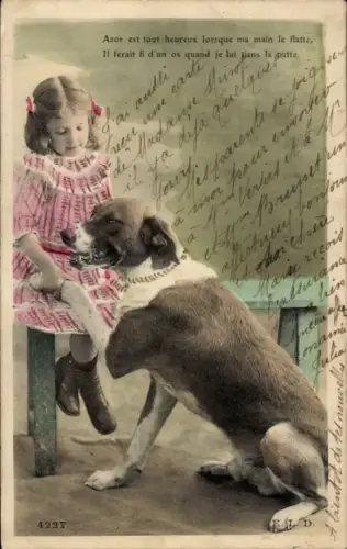 Ak Mädchen mit Hund, Portrait