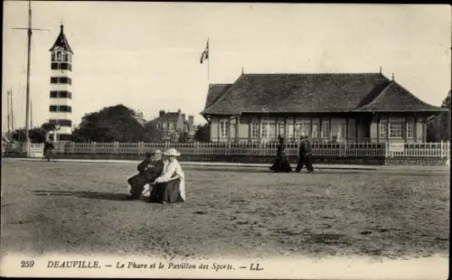 CPA Deauville La Plage Fleurie Calvados, Le Phare et le Pavillon des Sports