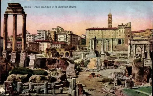 Ak Roma Rom Lazio, Römische Ruinen, Foro Romano, Basilica Giulia, Stadtansicht