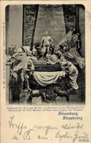 Ak Strasbourg Straßburg Elsass Bas Rhin, Denkmal des Herzogs Moritz von Sachsen in der Thomaskirche