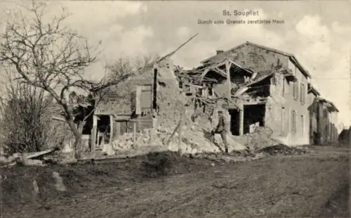 Ak St. Souplet Nord, Durch eine Granate zerstörtes Haus 