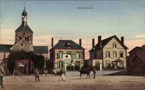Ak Betheniville Marne,  Gebäude, Kirche, Menschen, Pferd
