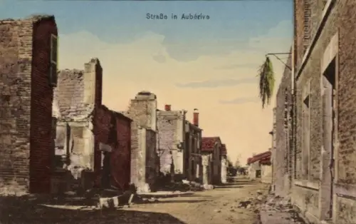 Ak Aubérive Marne, Straße in Aubérive, Kriegszerstörungen, I. WK