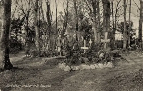 Ak St. Souplet Nord, Friedhof mit Soldatengräbern