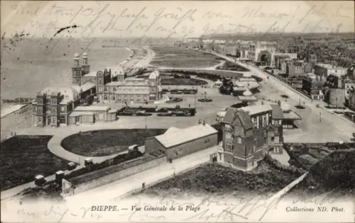 Ak Dieppe Seine Maritime, Luftaufnahme von  Strandpromenade, Gebäude, Meer