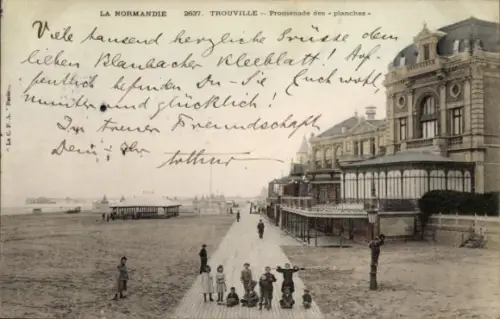 Ak Trouville sur Mer Calvados, Strandpromenade, Menschen, Meer, Troville