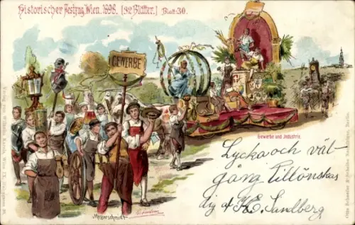 Litho Historischer Festzug Wien 1898, Fest, Gewerbe und Industrie