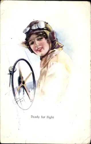 Künstler Ak Barber, Court, Frau als Pilotin in einem Flugzeug