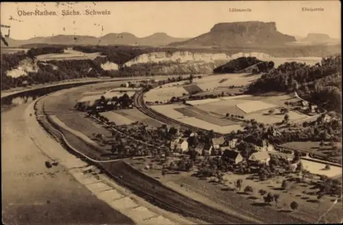 Ak Oberrathen Rathen an der Elbe Sächsische Schweiz, Panorama, Lilienstein, Königstein