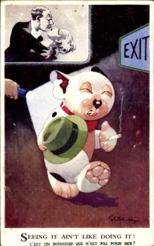 Künstler Ak Hund Bonzo, Kino, Filmszene, Zigarette