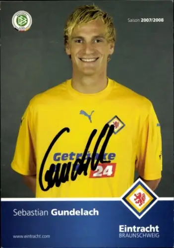 Autogrammkarte Fußballer Sebastian Gundelach, Eintracht Braunschweig, Autogramm