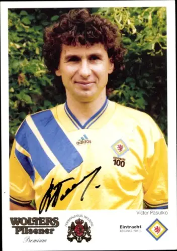 Autogrammkarte Fußballer Victor Pasulko, Eintracht Braunschweig, Portrait, Autogramm