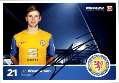 Autogrammkarte Fußballer Jan Washausen, Eintracht Braunschweig, Autogramm