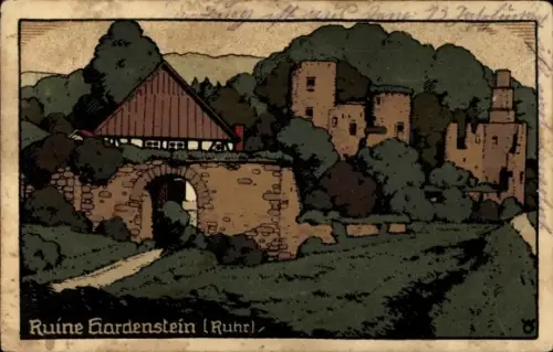 Steindruck Ak Witten an der Ruhr, Ruine Hardenstein