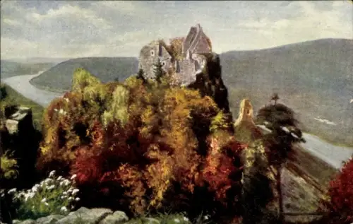Künstler Ak Schönbühel Aggsbach in Niederösterreich, Ruine Aggstein
