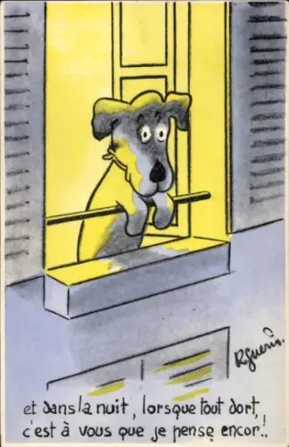 Künstler Ak Hund am Fenster, Tierportrait