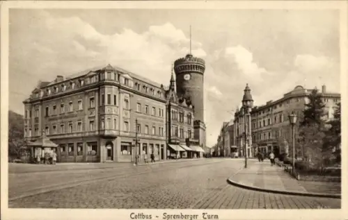 Ak Cottbus in der Niederlausitz, Cottbus Spremberger Turm, Gebäude, Straßenansicht,  