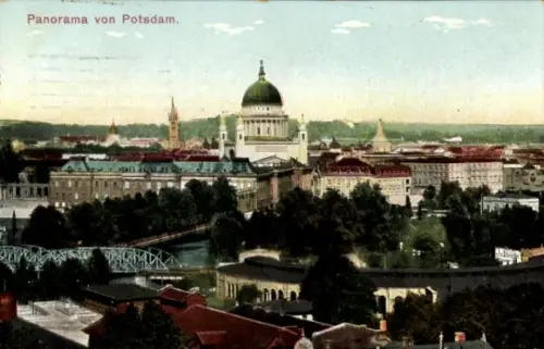 Ak Potsdam, Panorama von  grüne Landschaft,  Gebäude, Fluss
