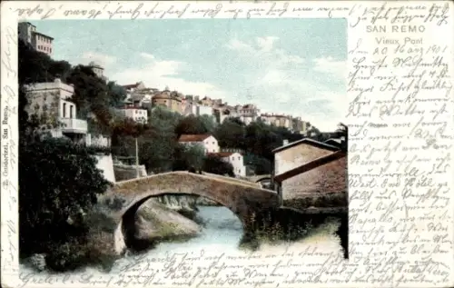 Ak San Remo Ligurien,  Vieux Pont, Brücke, Häuser, Fluss
