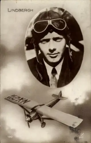 Ak Charles Lindbergh, Erste Alleinüberquerung des Atlantiks, NX-211, Spirit of St. Louis,Flugpionier