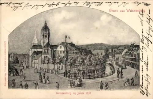 Ak Wissembourg Weißenburg Elsass Bas Rhin, Ansicht 1851