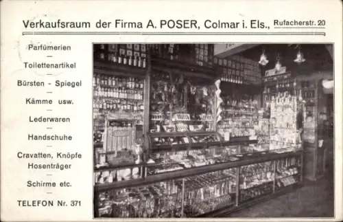 Ak Colmar Kolmar Elsass Haut Rhin, Verkaufsraum der Firma A. Poser, Rufacherstraße 20