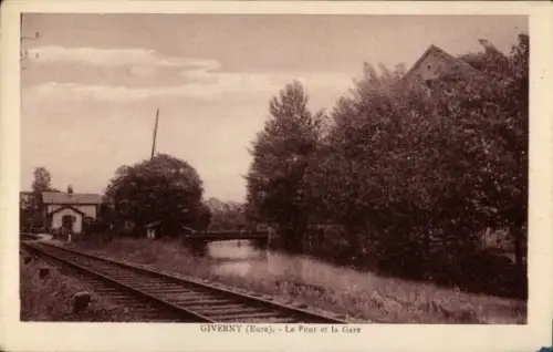 Ak Giverny Eure, Brücke, Bahnhof