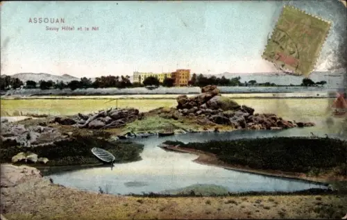 Ak Assouan Assuan Ägypten, Savoy Hotel, Nil
