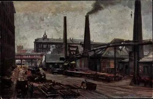 Künstler Ak Bollhagen, Otto, Friedrich Krupp AG, Gussstahlfabrik, Stammhaus und älteste Anlagen