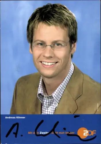 Autogrammkarte Moderator und Journalist Andreas Klinner, Portrait, Autogramm
