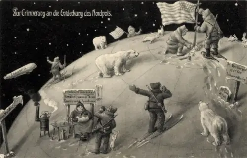 Künstler Ak Zur Erinnerung an die Entdeckung des Nordpols, Eisbären, Zeppelin