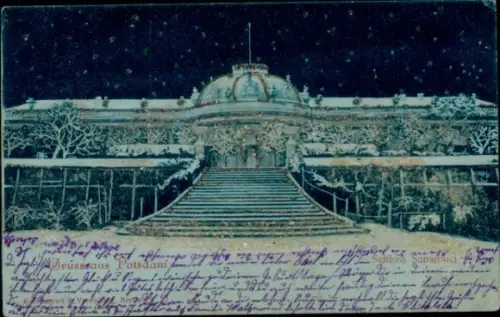 Glitzer Ak Potsdam, Schloss Sanssouci