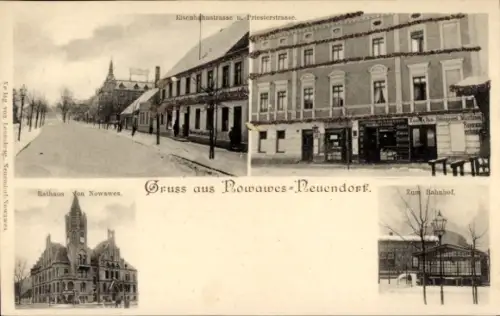 Ak Neuendorf Nowawes Babelsberg Potsdam, Rathaus, Eisenbahnstraße, Priesterstraße, Bahnhof