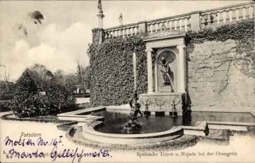 Ak Potsdam, Speiender Triton und Najade bei der Orangerie