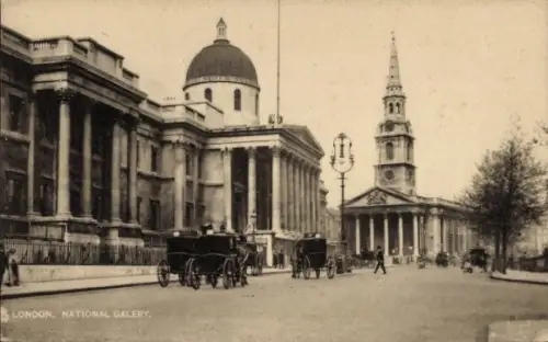 Ak Westminster London City,  National Gallery, Kutschen, Menschen,  Architektur