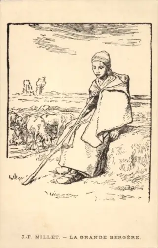 Künstler Ak Millet, J. F., Schafhirtin, Portrait, Schafe
