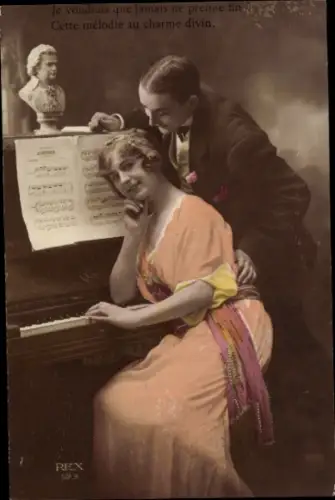 Ak Liebespaar, Klavier, Noten