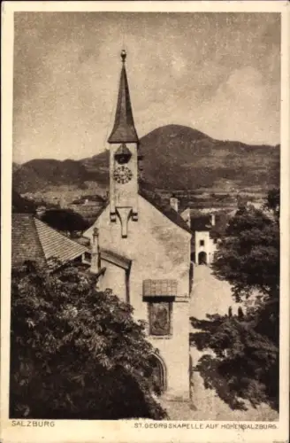 Ak Salzburg in Österreich, St. Georgskapelle,  Berglandschaft, Uhrturm