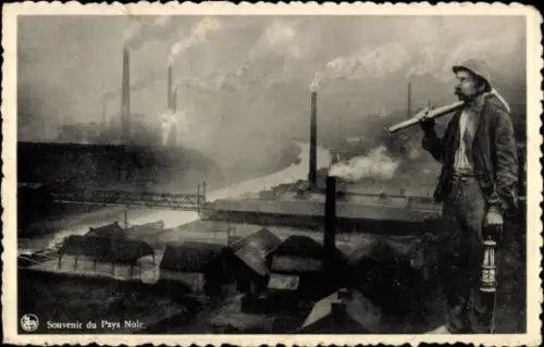 Ak Souvenir du Pays Noi, Bergmann mit Grubenlampe und Spitzhacke
