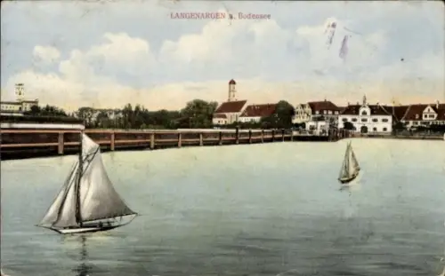 Ak Langenargen am Bodensee, Langenargen am Bodensee, Segelboote, Hafenansicht