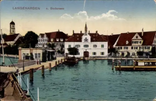 Ak Langenargen am Bodensee, Langenargen am Bodensee, Hafenansicht, Boote, Häuser