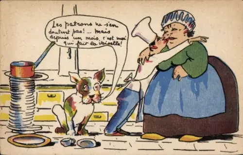 Ak Dünner Koch küsst dickes Dienstmädchen